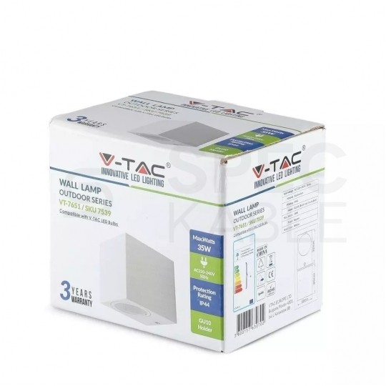 Lampa ścienna, kinkiet kwadrat GU10 max 35W biały IP44 V-TAC VT-7651SQ