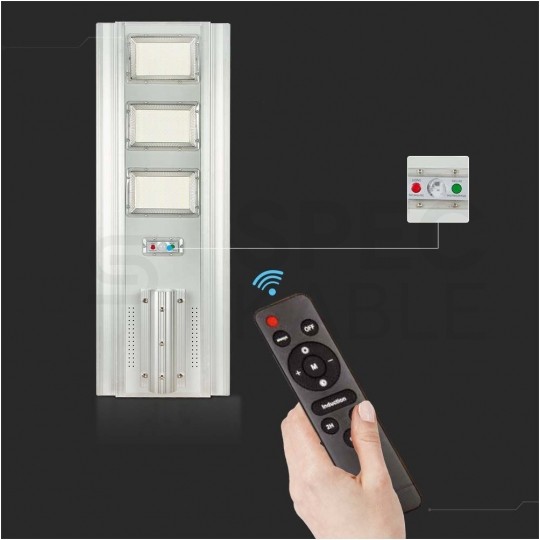 Lampa solarna LED 40W 3500lm 6500K panel fotowoltaiczny, pilot sterowania, czujnik ruchu barwa CW biała zimna V-TAC VT-30301ST