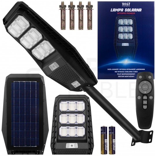 Lampa solarna PIONEER LED 120W 12000mAh, panel fotowoltaiczny 10W, pilot sterowania, czujnk ruchu i zmierzchu VOLT