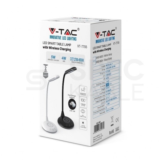 Lampka biurkowa 3w1 4W 405lm ładowarka indukcyjna WW barwa zmienna IP20 3000K-6500K V-TAC VT-7705