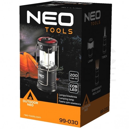 Lampka biwakowa LED 200lm 3W bateryjna 3xAA 3w1 wielofunkcyjna NEO 99-030