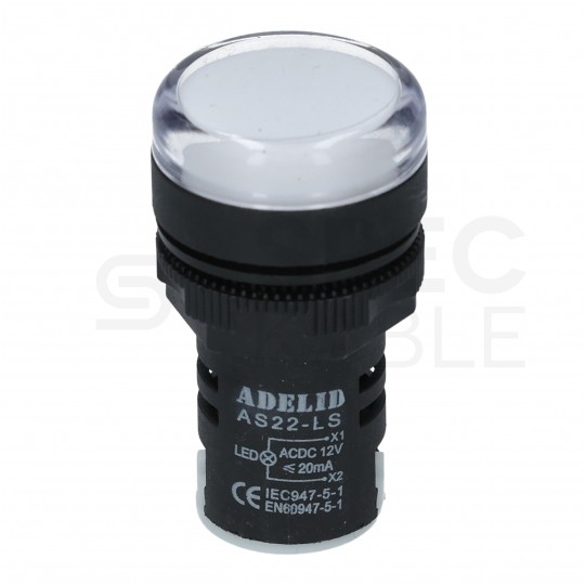 Lampka kontrolna sterownicza LED Biała 12V fi:22mm ADELID