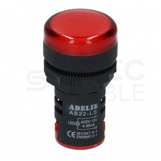 Lampka kontrolna sterownicza LED Czerwona 12V fi:22mm ADELID