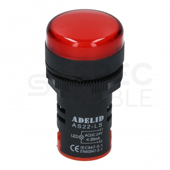 Lampka kontrolna sterownicza LED Czerwona 24V fi:22mm ADELID