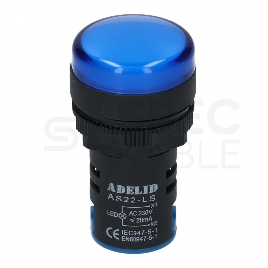 Lampka kontrolna sterownicza LED Niebieska 230V fi:22mm ADELID