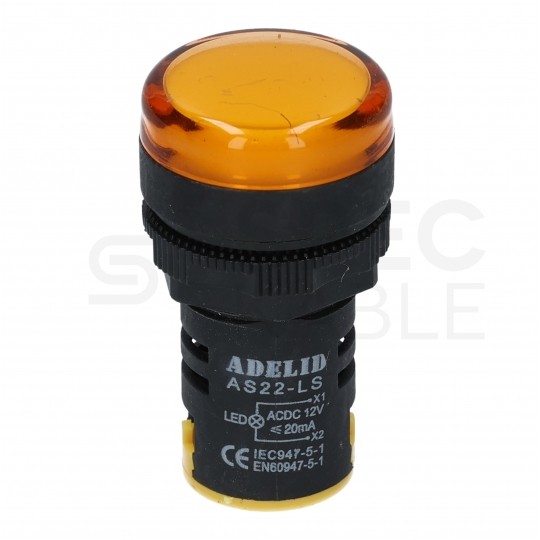 Lampka kontrolna sterownicza LED Żółta 12V fi:22mm ADELID