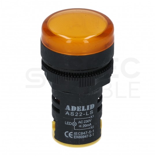 Lampka kontrolna sterownicza LED Żółta 230V fi:22mm ADELID