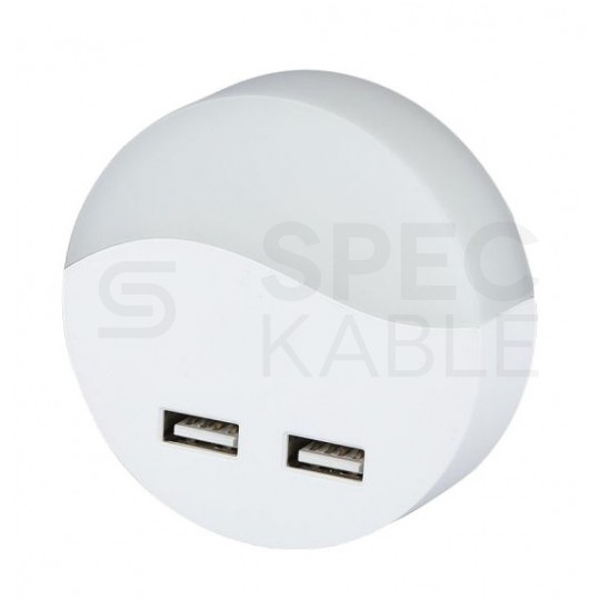 Lampka nocna do gniazdka z 2x USB 10lm 3000k, chip SAMSUNG IP20 barwa WW biała ciepła V-TAC VT-84-RD 5 LAT GWARANCJI