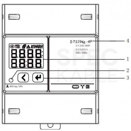 Licznik zużycia energii elektrycznej 2-kierunkowy 3-fazowy 5/100A 4-modułowy z wyświetlaczem LCD i zdalnym odczytem MODBUS RS485 VCX