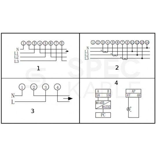 Licznik zużycia energii elektrycznej 2-kierunkowy 3-fazowy 5/100A 4-modułowy z wyświetlaczem LCD i zdalnym odczytem MODBUS RS485 VCX