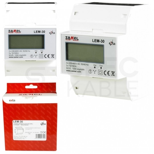 Licznik zużycia energii elektrycznej 3-fazowy 10/100A 4-modułowy z wyświetlaczem LCD ZAMEL