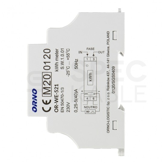 Licznik zużycia energii elektrycznej MID 1-fazowy 5/40A 1-modułowy z wyświetlaczem LCD ORNO
