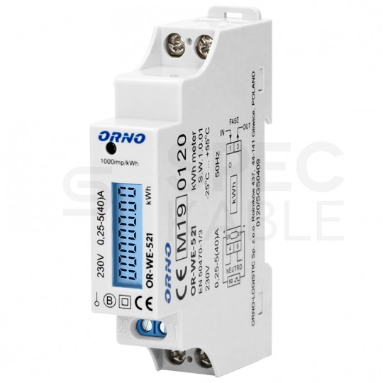 Licznik zużycia energii elektrycznej MID 1-fazowy 5/40A 1-modułowy z wyświetlaczem LCD ORNO
