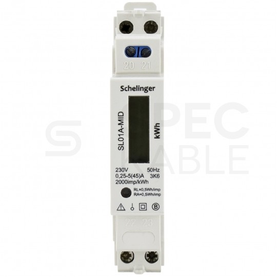 Licznik zużycia energii elektrycznej MID 1-fazowy 5/45A 1-modułowy z wyświetlaczem LCD SCHELINGER