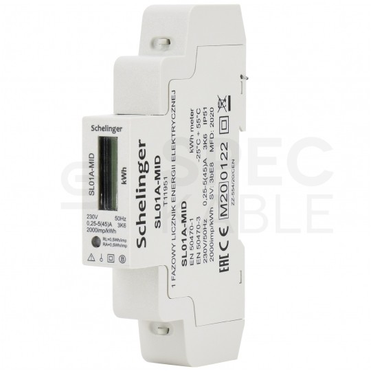 Licznik zużycia energii elektrycznej MID 1-fazowy 5/45A 1-modułowy z wyświetlaczem LCD SCHELINGER