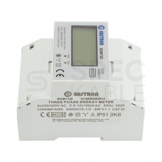 Licznik zużycia energii elektrycznej MID 3-fazowy 10/100A 4-modułowy z wyświetlaczem LCD EASTRON