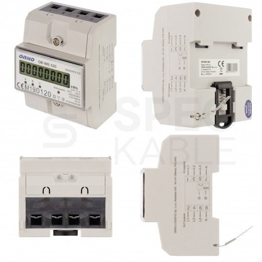 Licznik zużycia energii elektrycznej MID 3-fazowy 5/80A 4-modułowy z wyświetlaczem LCD ORNO