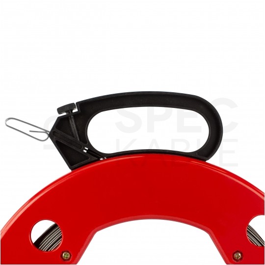 Linka stalowa do przeciągania, wciągania kabli w kanałach, rurach, peszlach w czerwonej kasecie 1,3x3mm 50m NEKU
