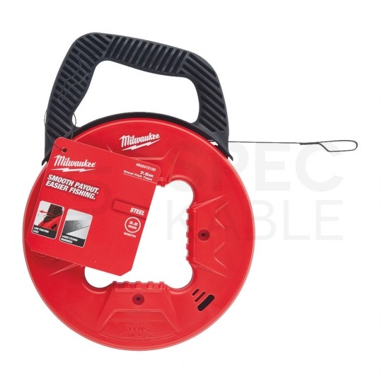 Linka stalowa do przeciągania, wciągania kabli w kanałach, rurach, peszlach w kasecie czerwona 7,5m MILWAUKEE