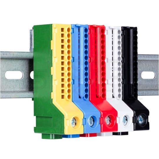 Listwa zaciskowa bezgwintowa LZB czerwona 14-torowa 63A na szynę DIN TH35 (1x 25mm2 + 13x 2,5mm2) PAWBOL