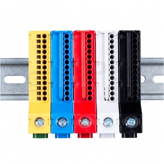 Listwa zaciskowa bezgwintowa LZB czerwona 14-torowa 63A na szynę DIN TH35 (1x 25mm2 + 13x 2,5mm2) PAWBOL