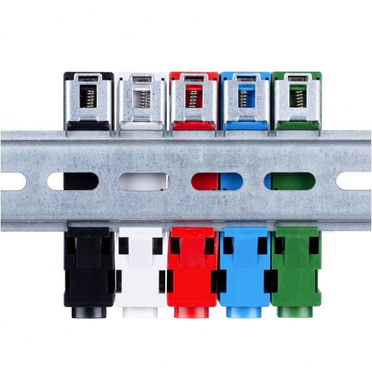 Listwa zaciskowa bezgwintowa LZB czerwona 14-torowa 63A na szynę DIN TH35 (1x 25mm2 + 13x 2,5mm2) PAWBOL