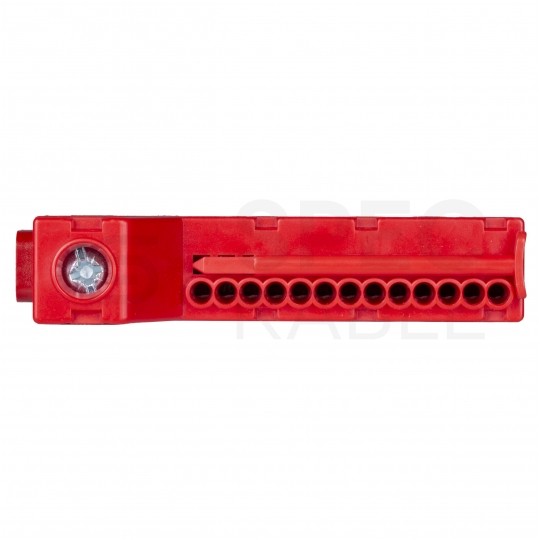Listwa zaciskowa bezgwintowa LZB czerwona 14-torowa 63A na szynę DIN TH35 (1x 25mm2 + 13x 2,5mm2) PAWBOL