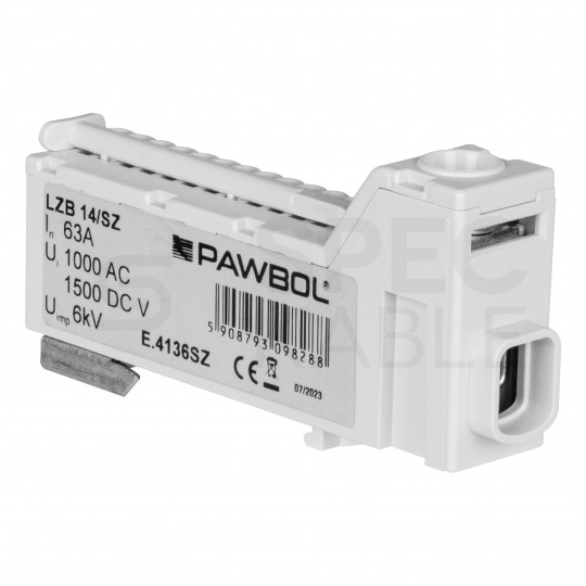 Listwa zaciskowa bezgwintowa LZB szara 14-torowa 63A na szynę DIN TH35 (1x 25mm2 + 13x 2,5mm2) PAWBOL