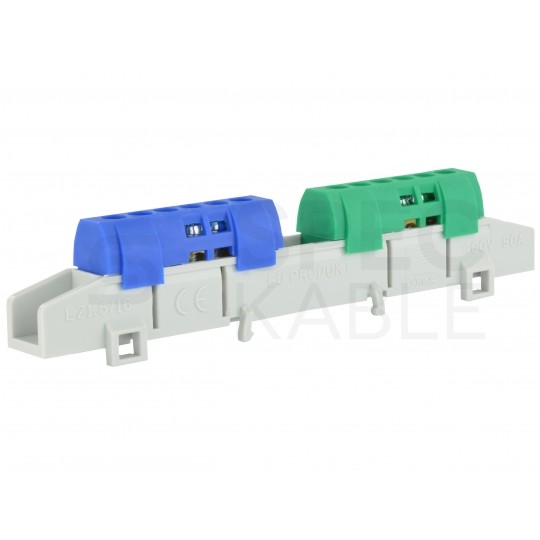 Listwa zaciskowa dzielona LZ N/Z 12-torowa niebiesko-zielona 80A na szynę DIN TH35 2x (6x 16mm2) PAWBOL
