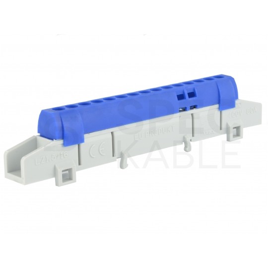 Listwa zaciskowa LZ 15-torowa niebieska 80A na szynę DIN TH35 (15x 16mm2) PAWBOL