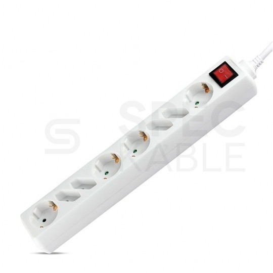 Listwa zasilająca 8 gniazd (4x16A + 4x2,5A) Schuko z wyłącznikiem biała 1,5m VT-1118 V-TAC