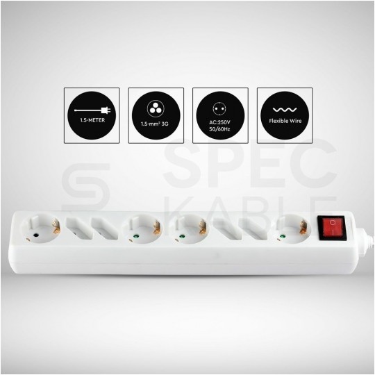 Listwa zasilająca 8 gniazd (4x16A + 4x2,5A) Schuko z wyłącznikiem biała 1,5m VT-1118 V-TAC