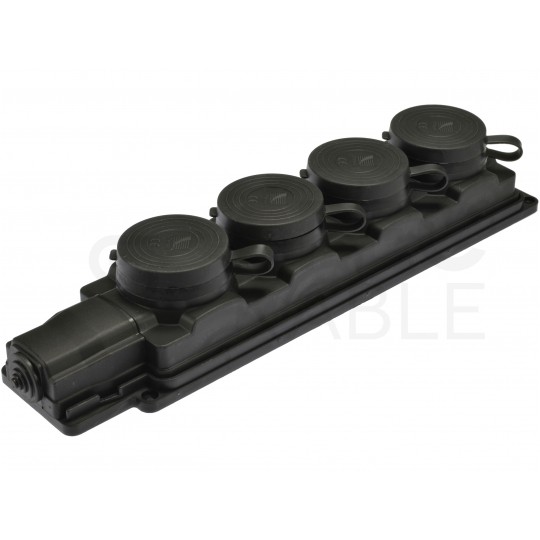 Listwa zasilająca gumowa na 4 gniazda [2P+Z] czarna IP44 HQ (na kabel)