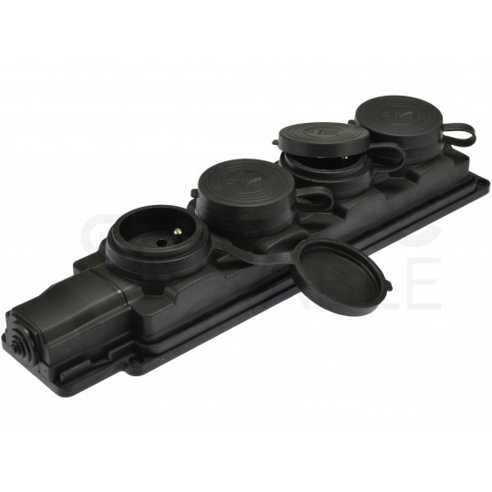 Listwa zasilająca gumowa na 4 gniazda [2P+Z] czarna IP44 HQ (na kabel)