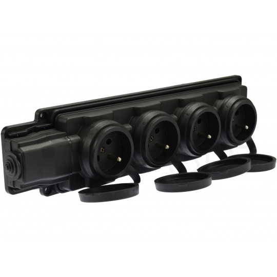 Listwa zasilająca gumowa na 4 gniazda [2P+Z] czarna IP44 HQ (na kabel)