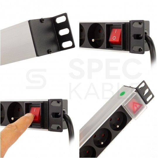 Listwa zasilająca RACK 19" 1U 9 gniazd z wtykiem C14 i wyłącznikiem NEKU 1,8m