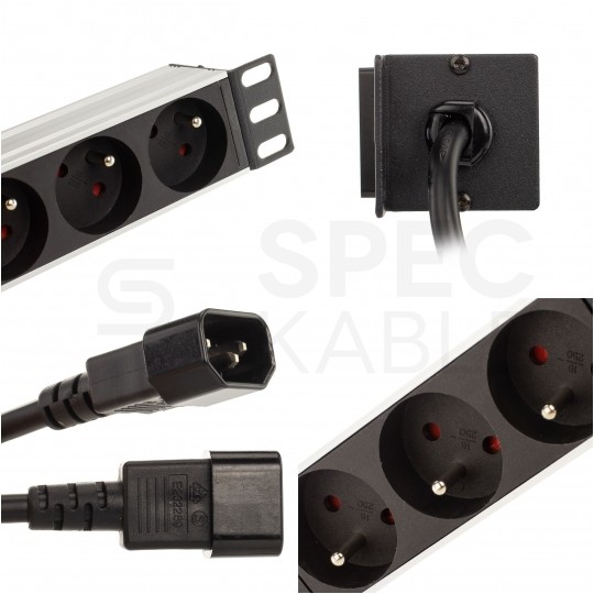 Listwa zasilająca RACK 19" 1U 9 gniazd z wtykiem C14 i wyłącznikiem NEKU 1,8m