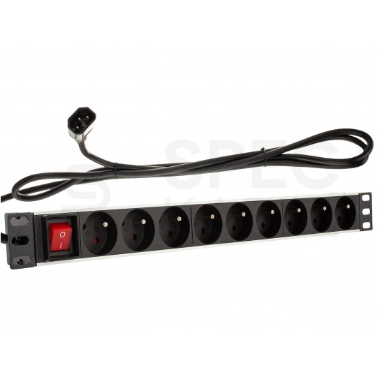 Listwa zasilająca RACK 19" 1U 9 gniazd z wtykiem C14 i wyłącznikiem NEKU 1,8m