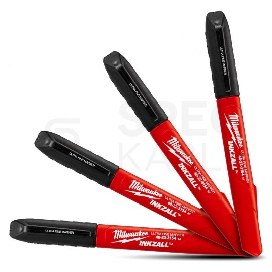 Marker budowlany INKZALL permanentny Czarny cienki 0,6mm BLISTER 4 sztuki MILWAUKEE