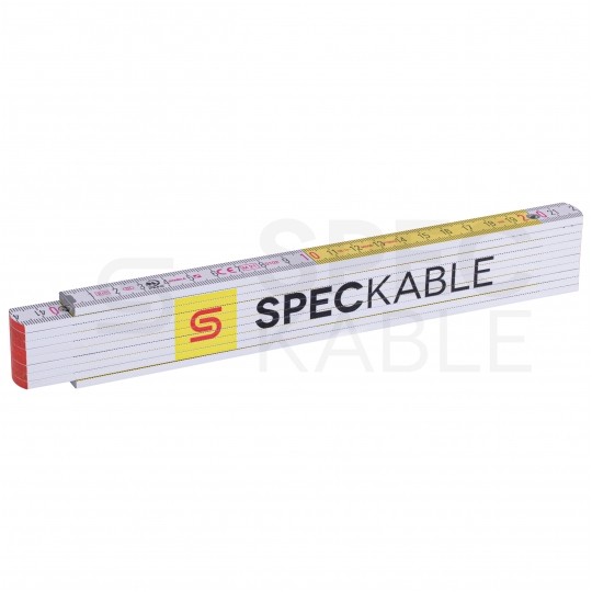 Miara składana metrówka drewniana z kątami 2m / 17mm biało-żółta SPEC KABLE