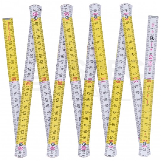 Miara składana metrówka drewniana z kątami 2m / 17mm biało-żółta SPEC KABLE