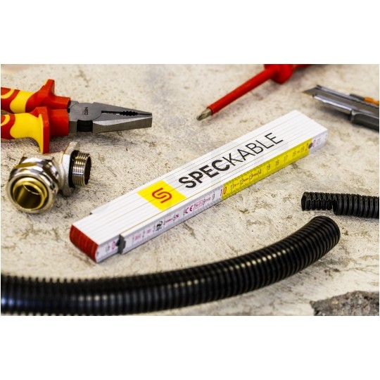 Miara składana metrówka drewniana z kątami 2m / 17mm biało-żółta SPEC KABLE