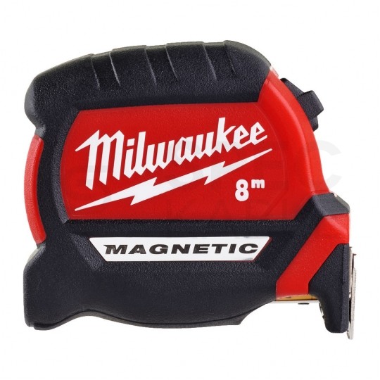 Miara zwijana 2-stronna metrówka 8m / 27mm magnetyczna Premium III nylon czarno-czerwona MILWAUKEE