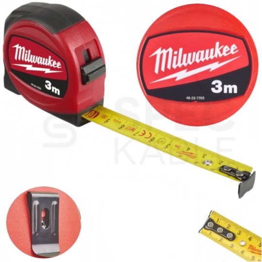 Miara zwijana metrówka 3m / 16mm SLIM nylon czarno-czerwona MILWAUKEE