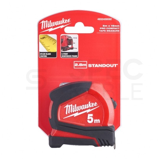 Miara zwijana metrówka 5m / 19mm PRO COMPACT nylon czarno-czerwona MILWAUKEE