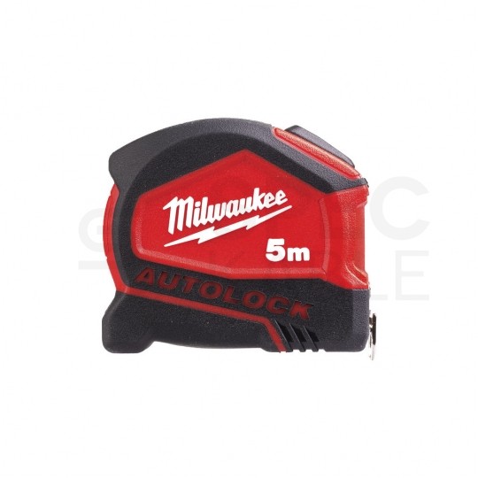 Miara zwijana metrówka 5m / 25mm AUTOLOCK nylon czarno-czerwona MILWAUKEE
