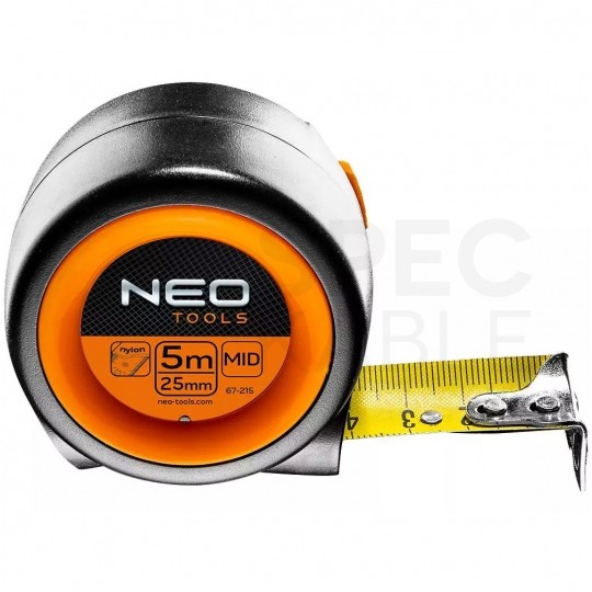 Miara zwijana metrówka 5m / 25mm magnetyczna auto-stop czarno-pomarańczowa NEO 67-215