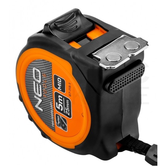 Miara zwijana metrówka 5m / 25mm magnetyczna wzmacniana czarno-pomarańczowa NEO 67-115-1