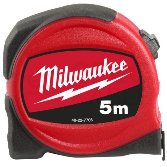 Miara zwijana metrówka 5m / 25mm SLIM nylon czarno-czerwona MILWAUKEE