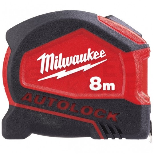 Miara zwijana metrówka 8m / 25mm AUTOLOCK nylon czarno-czerwona MILWAUKEE